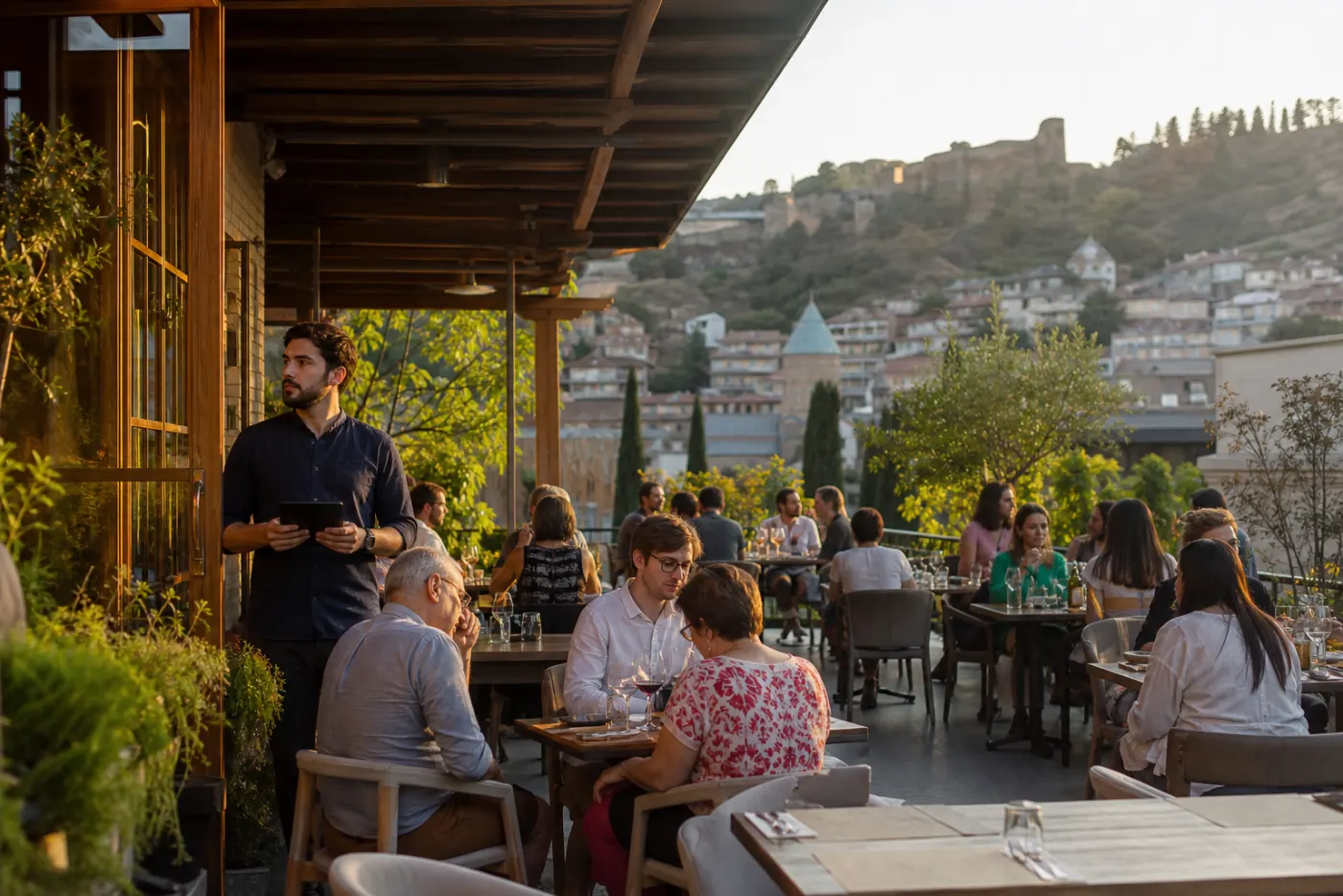 Terrace at the end of summer — fewer covers, a different guest mix